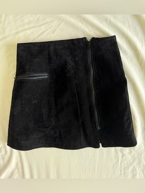 Blank NYC Black Suede Mini Skirt with Asymmetrical Front Zip